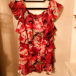 White House Black Market Red Ruffle Shirt Size M